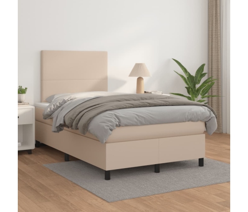 Cama box spring con colchón cuero sintético capuchino 120x190cm