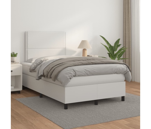 Cama box spring con colchón cuero sintético blanco 120x190 cm