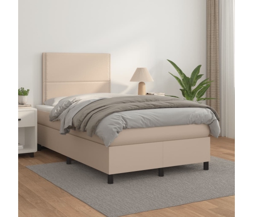 Cama box spring con colchón cuero sintético capuchino 120x190cm