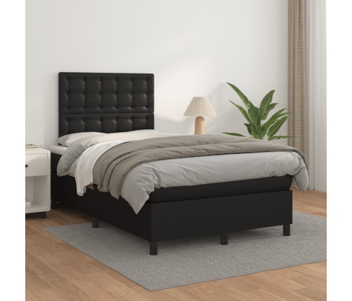 Cama box spring con colchón cuero sintético negro 120x190 cm