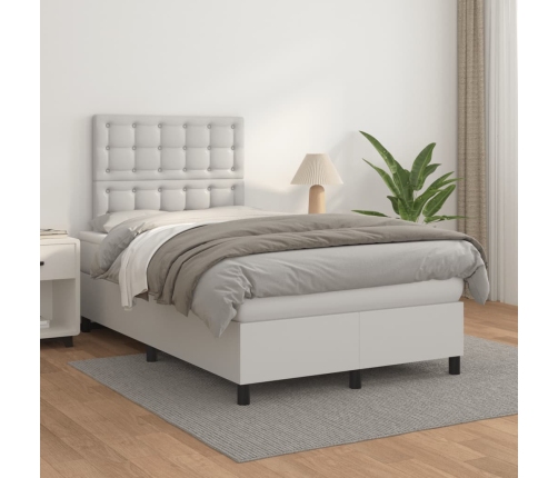 Cama box spring con colchón cuero sintético blanco 120x190 cm