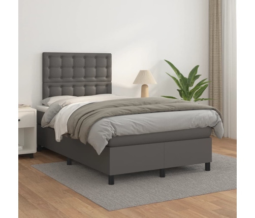 Cama box spring con colchón cuero sintético gris 120x190 cm