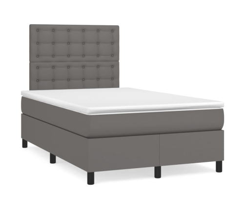 Cama box spring con colchón cuero sintético gris 120x190 cm