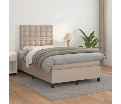 Cama box spring con colchón cuero sintético capuchino 120x190cm