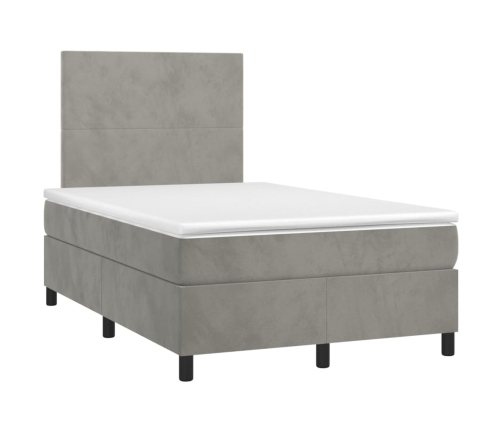 Cama box spring con colchón terciopelo gris claro 120x190 cm