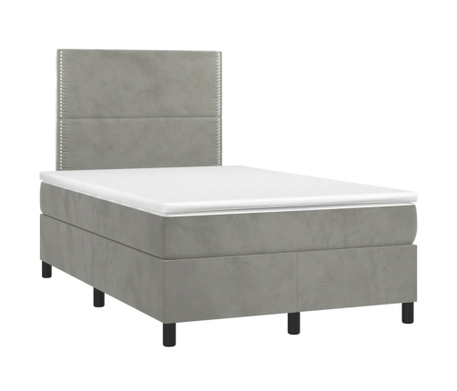 Cama box spring con colchón terciopelo gris claro 120x190 cm