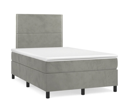 Cama box spring con colchón terciopelo gris claro 120x190 cm