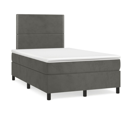 Cama box spring con colchón terciopelo gris oscuro 120x190 cm