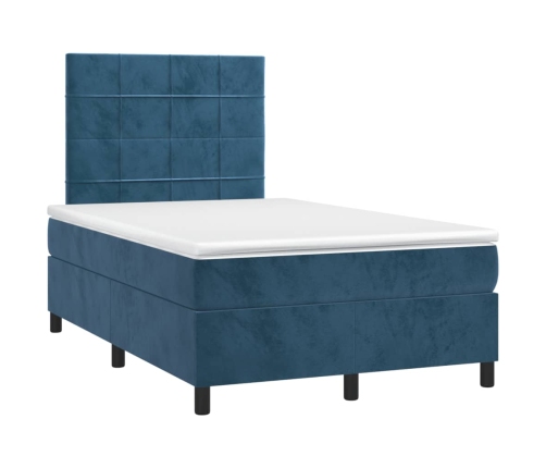 Cama box spring con colchón terciopelo azul oscuro 120x190 cm