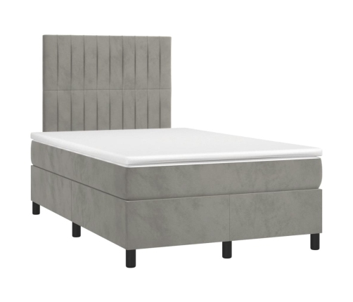 Cama box spring con colchón terciopelo gris claro 120x190 cm