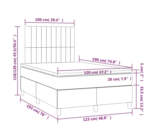 Cama box spring con colchón terciopelo azul oscuro 120x190 cm