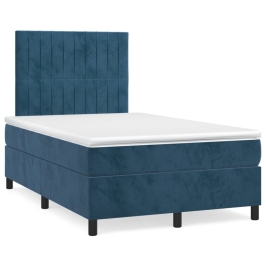 Cama box spring con colchón terciopelo azul oscuro 120x190 cm