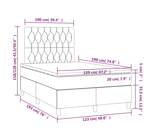 Cama box spring con colchón terciopelo gris oscuro 120x190 cm