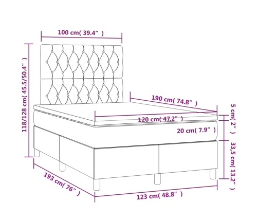 Cama box spring con colchón terciopelo verde oscuro 120x190 cm