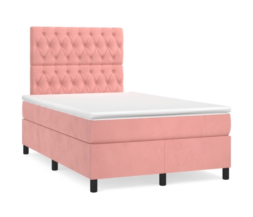 Cama box spring con colchón terciopelo rosa 120x190 cm