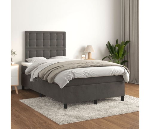 Cama box spring con colchón terciopelo gris oscuro 120x190 cm