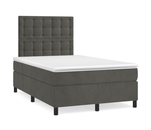 Cama box spring con colchón terciopelo gris oscuro 120x190 cm