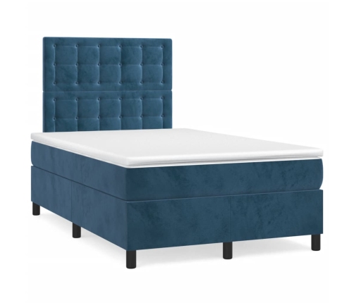 Cama box spring con colchón terciopelo azul oscuro 120x190 cm