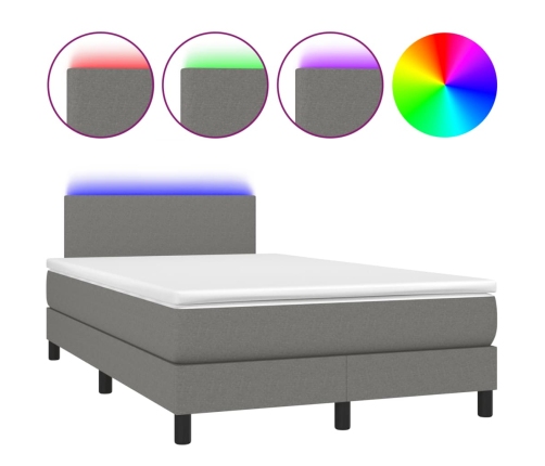 Cama box spring con colchón y LED tela marrón oscuro 120x190 cm