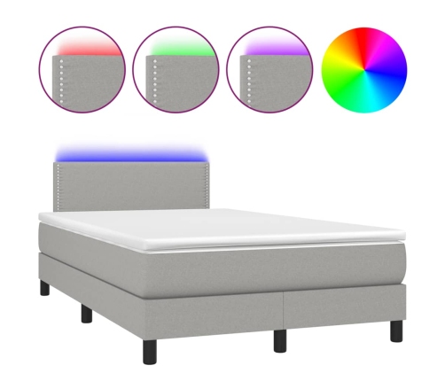 Cama box spring con colchón y LED tela gris claro 120x190 cm