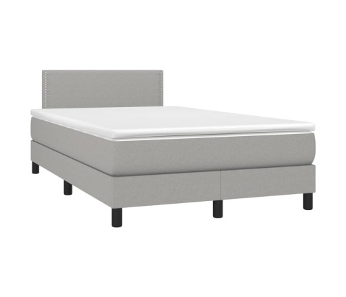 Cama box spring con colchón y LED tela gris claro 120x190 cm