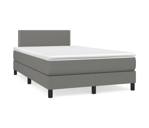 Cama box spring con colchón y LED tela marrón oscuro 120x190 cm