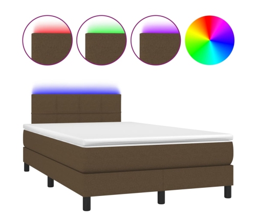 Cama box spring con colchón y LED tela marrón oscuro 120x190 cm