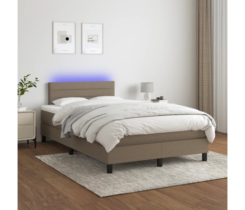 Cama box spring con colchón y LED tela gris taupe 120x190 cm