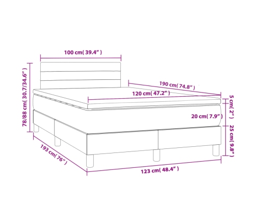 Cama box spring con colchón y luces LED tela azul 120x190 cm