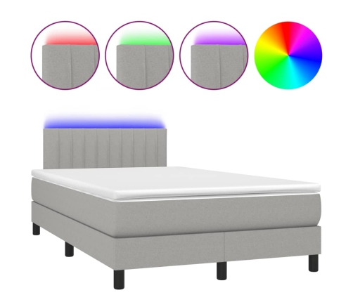 Cama box spring con colchón y LED tela gris claro 120x190 cm