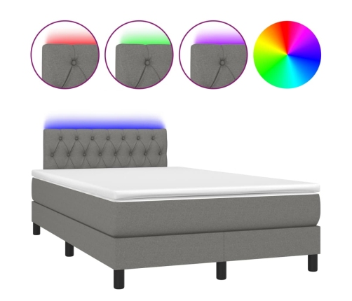 Cama box spring con colchón y LED tela marrón oscuro 120x190 cm