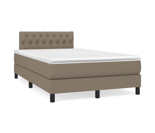 Cama box spring con colchón y LED tela gris taupe 120x190 cm