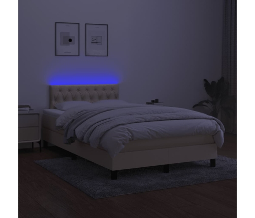 Cama box spring con colchón y luces LED tela crema 120x190 cm