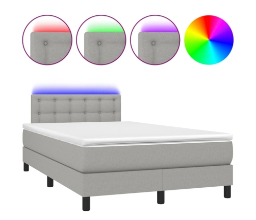 Cama box spring con colchón y LED tela gris claro 120x190 cm