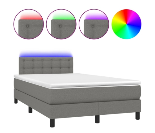 Cama box spring con colchón y LED tela marrón oscuro 120x190 cm