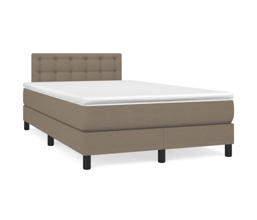 Cama box spring con colchón y LED tela gris taupe 120x190 cm