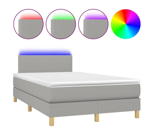 Cama box spring con colchón y LED tela gris claro 120x190 cm