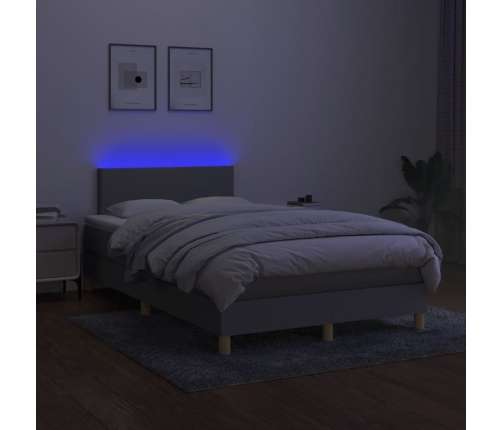 Cama box spring con colchón y LED tela gris claro 120x190 cm