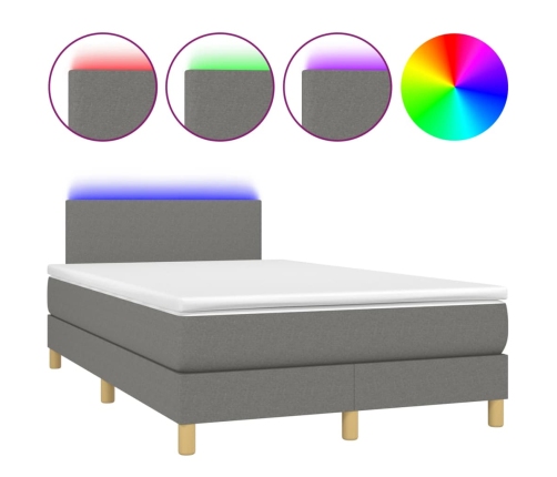 Cama box spring con colchón y LED tela marrón oscuro 120x190 cm