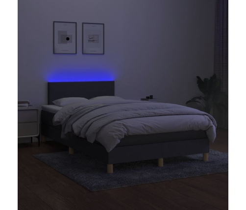 Cama box spring con colchón y LED tela marrón oscuro 120x190 cm