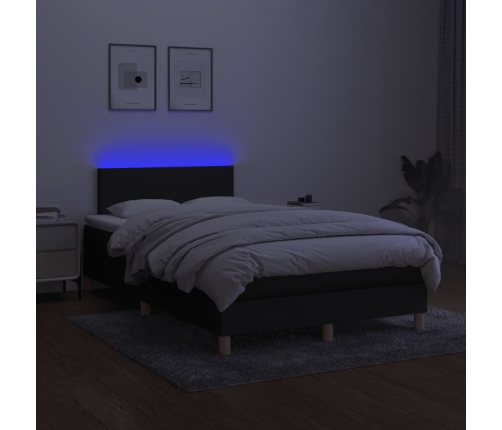 Cama box spring con colchón y luces LED tela negro 120x190 cm