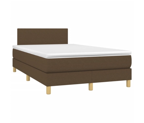 Cama box spring con colchón y LED tela marrón oscuro 120x190 cm