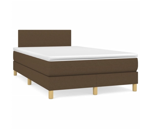 Cama box spring con colchón y LED tela marrón oscuro 120x190 cm