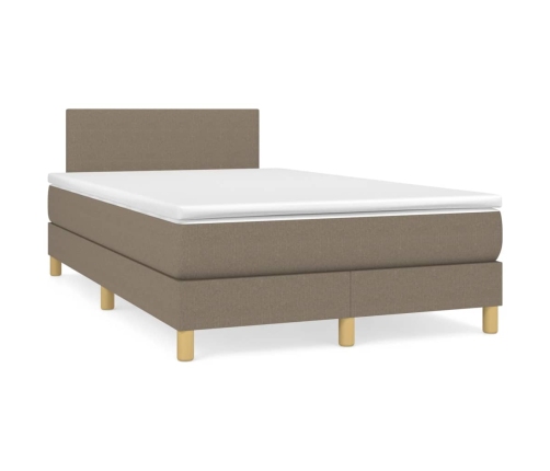 Cama box spring con colchón y LED tela gris taupe 120x190 cm