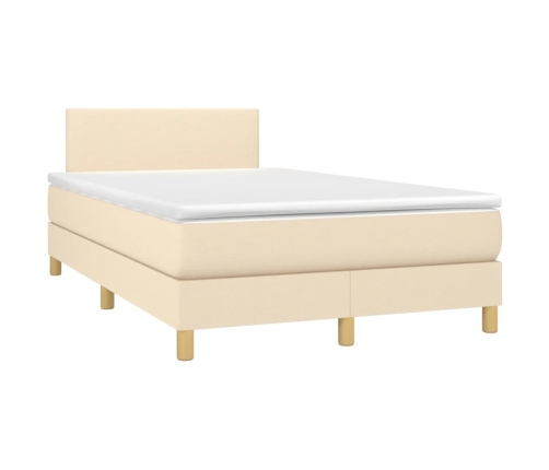 Cama box spring con colchón y luces LED tela crema 120x190 cm