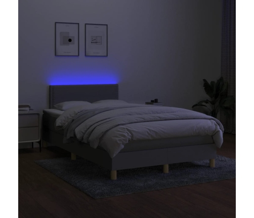 Cama box spring con colchón y LED tela gris claro 120x190 cm