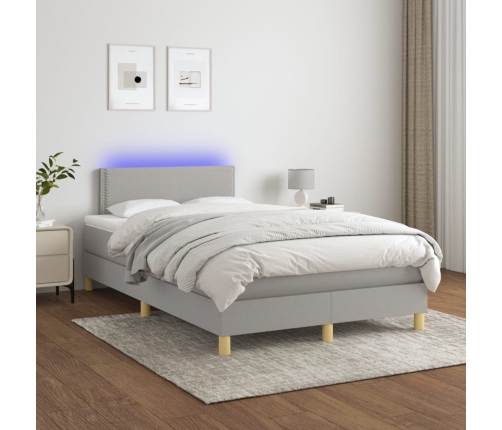 Cama box spring con colchón y LED tela gris claro 120x190 cm