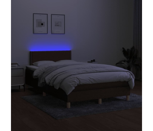 Cama box spring con colchón y LED tela marrón oscuro 120x190 cm