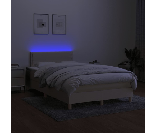 Cama box spring con colchón y luces LED tela crema 120x190 cm