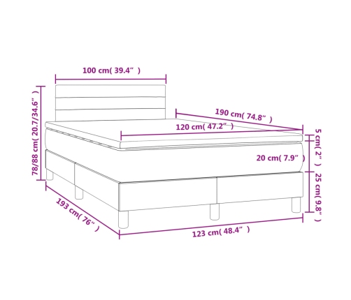 Cama box spring con colchón y luces LED tela negro 120x190 cm